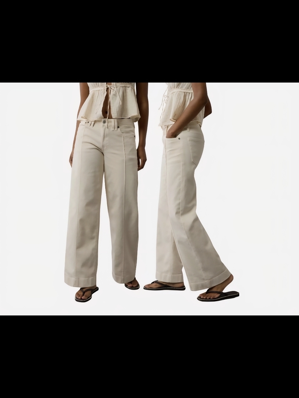 Women's AE  Dreamy Drape stretch low rise Ivory baggy wide leg pants-size 10R